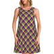 thumbnail image 1 of Easygdp Mardi Gras Plaid para Vestido Transpirable de Mujer, Vestido Suelto de Manga Corta con Pliegues y Bolsillos para el Verano, 1 of 7