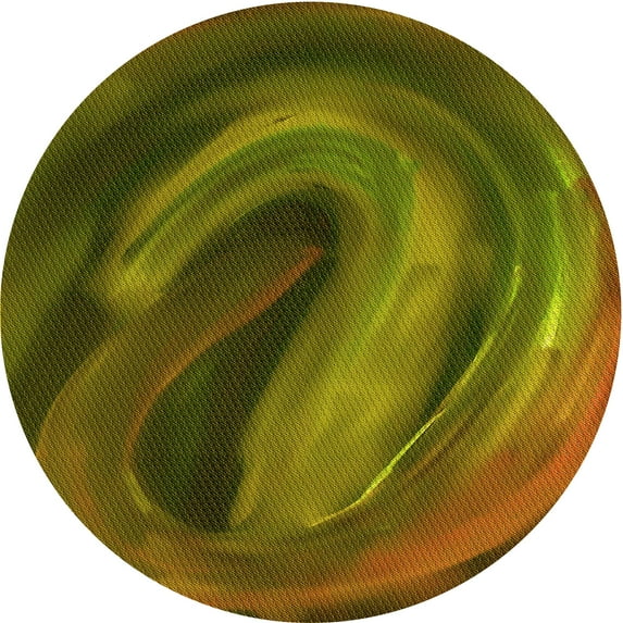 Ahgly Company Indoor Round Patterned Dark Yellow Green Area Rugs, 3' Round