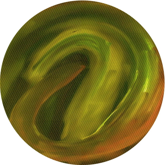 Ahgly Company Machine Washable Indoor Round Transitional Dark Yellow Green Area Rugs, 5' Round