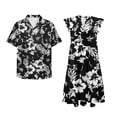 thumbnail image 4 of Garronmavis Black Hibiscus Couple Matching Outfit Men's Button Up Shirt Fashion Hawaiian Tops and Womens Short Sleeve Dress A-Line Elegant Summer Beach Dresses Size 4XL, 4 of 7