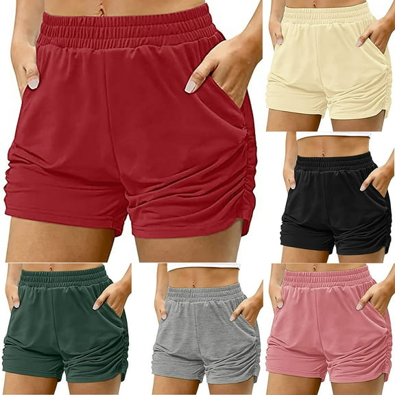 Womens Shorts Clearance Solid Pocket Shorts Casual Wear Work Out Shorts Pants Womens Plus Size Shorts with Pockets Summer Shorts for Women