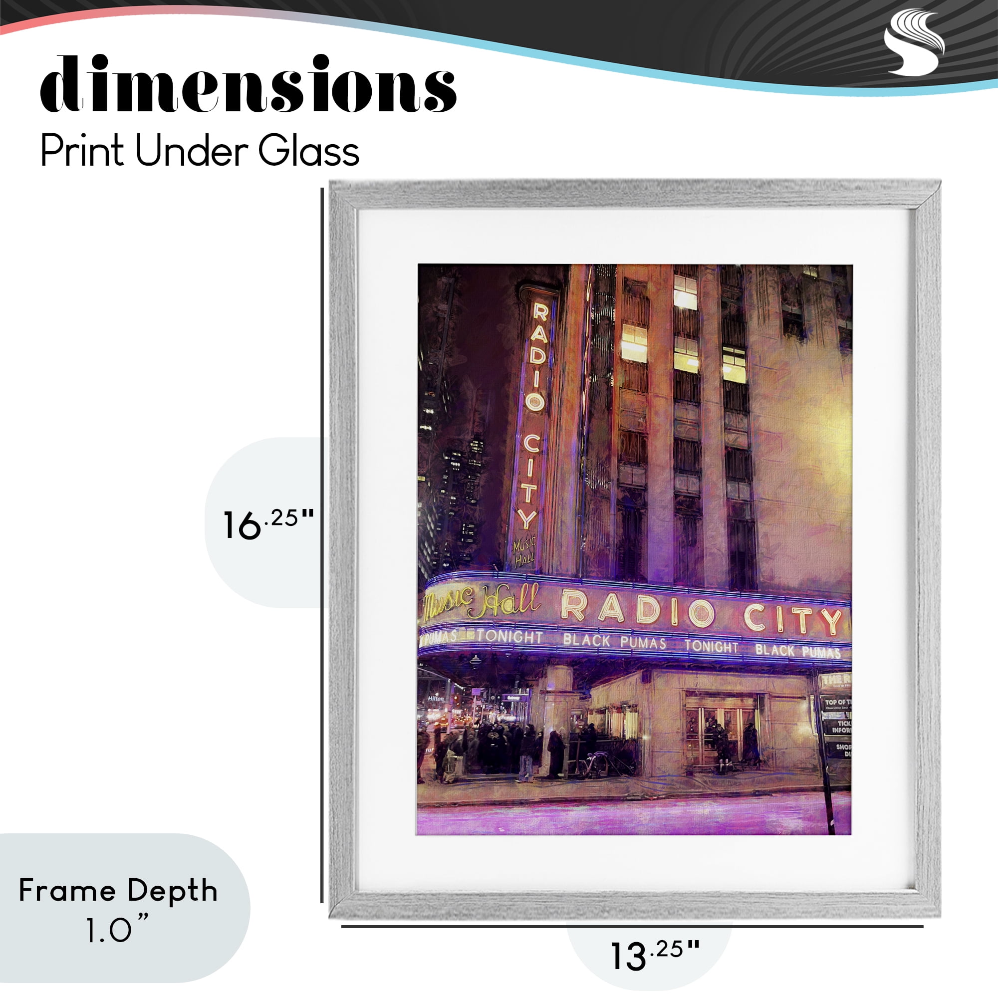 Stupell Industries Radio City Music Hall Gray Framed Print Under Glass, design by Grotto Studios