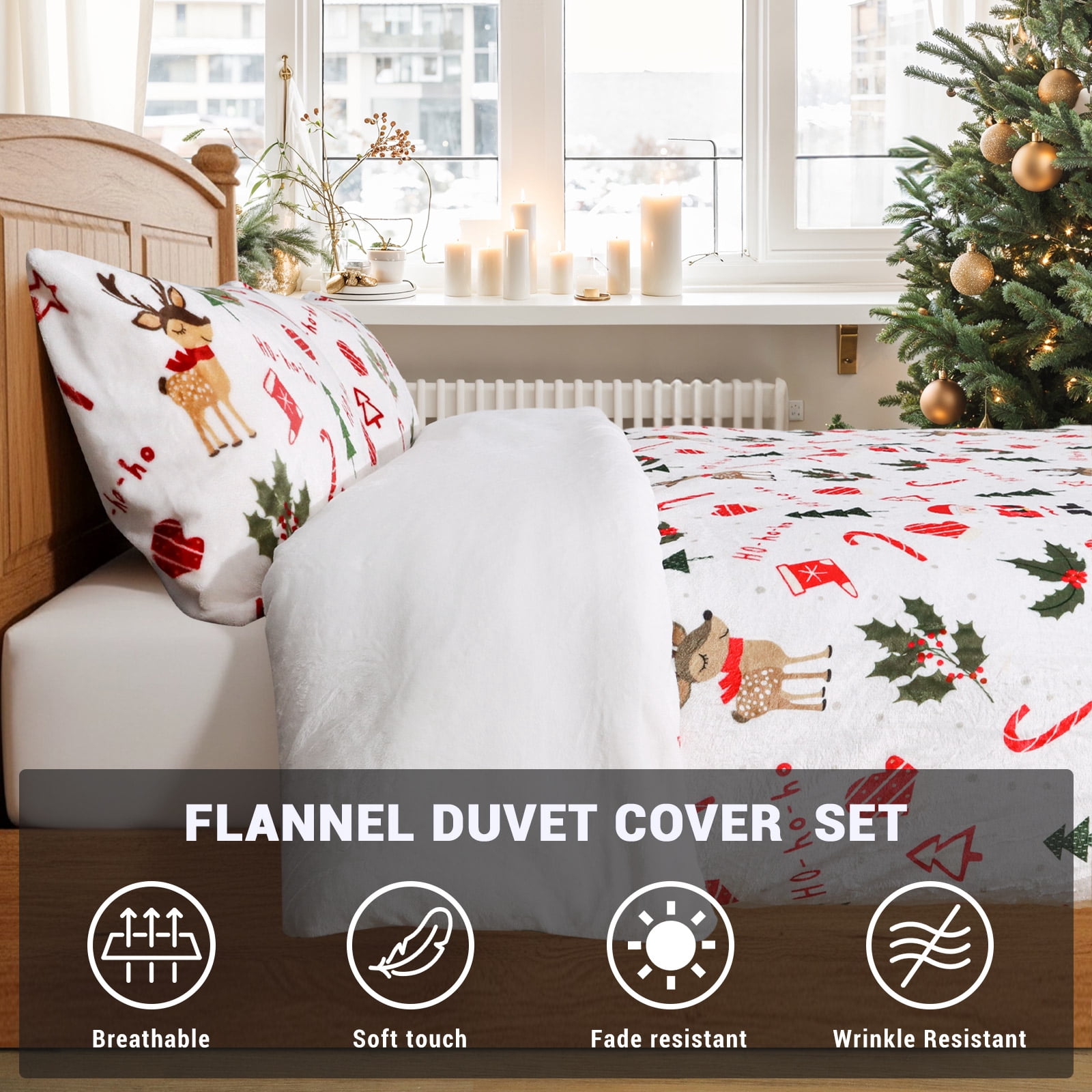 Gogreen Luxury Flannel Queen Duvet Cover Floral, Soft & Breathable 2 Pieces Queen Bedding Sets, Pattern Queen Comfy Duvet Cover, with Zipper Closure, Includes 1 x Pillowcase, 1 x Duvet Cover