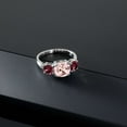 thumbnail image 4 of Gem Stone King 925 Sterling Silver Peach Nano Morganite and Red Rhodolite Garnet 3 Stone Engagement Ring for Women (3.20 Cttw, Gemstone October Birthstone, Cushion 8MM, Size 7), 4 of 6
