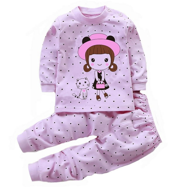 Hiiyo Toddler Boys Pajama Set Cartoon Print Long Sleeved Top Pants Sleepwear Homewear PJs
