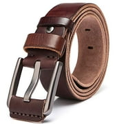 Men's 100% Italian Cow Leather Belt Men With Anti-Scratch Buckle,Packed in a Box (Brown-1002, 125cm (Pant Size:38-42))