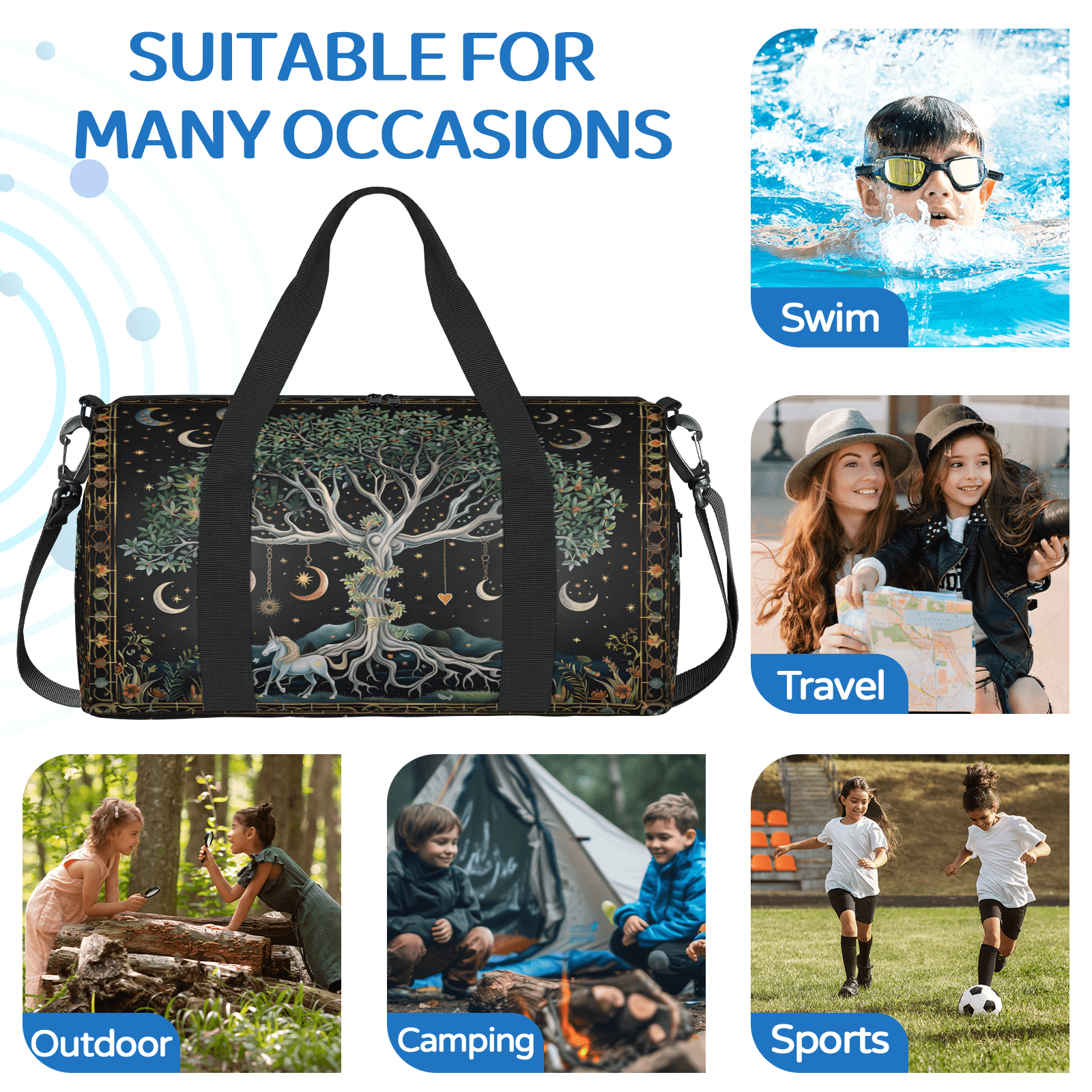 Herdesigns Forest Moon Tree Travel Duffle Bag Sports Yoga Weekender Overnight Carry on Workout Bags Lightweight Waterproof Gym Tote Bag for Women