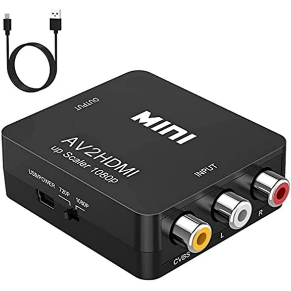 AV to HDMI Converter, RCA to HDMI, BD&M 1080P Mini RCA Composite CVBS Video Audio Converter Adapter Support PAL/NTSC for TV/PC/ PS3/ STB/Xbox VHS/VCR/Blue-Ray DVD Players - Black