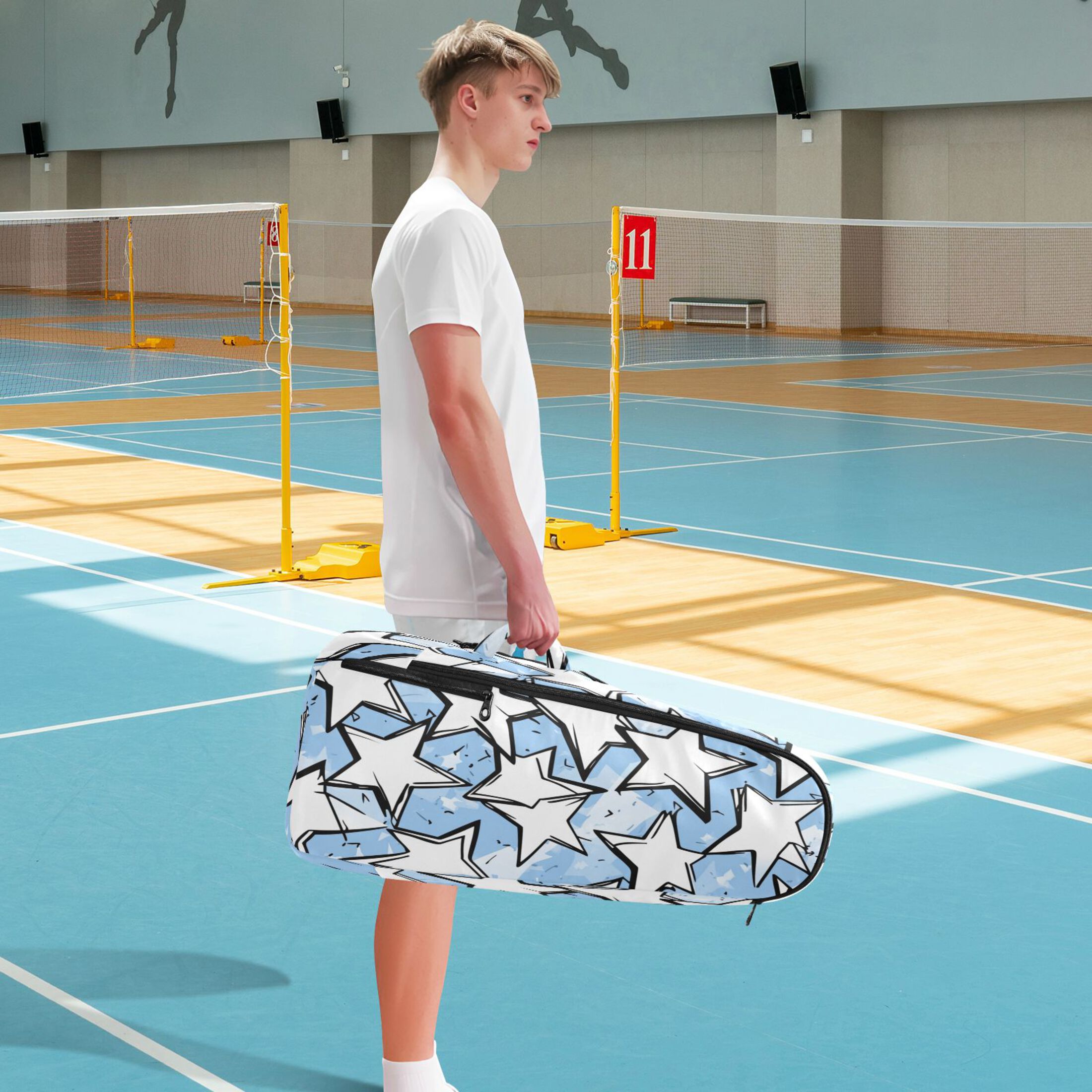 2 Racquet Holder Tennis Backpack Tennis Racket Covers Gym Bags White Stars Pattern