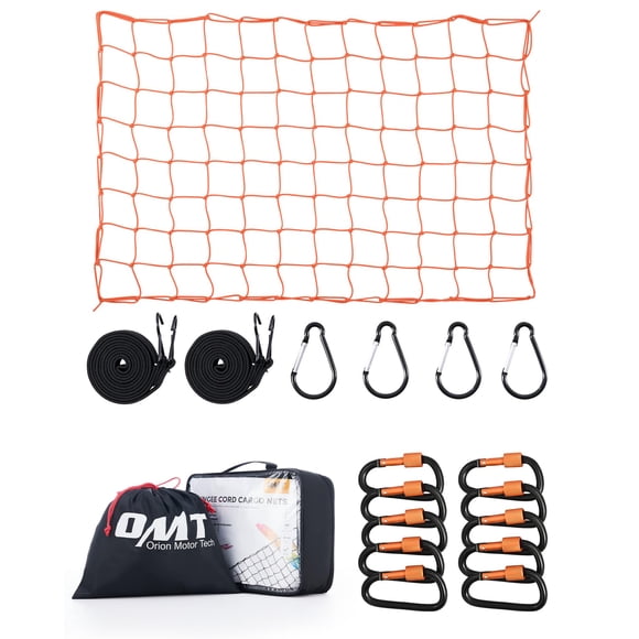 Cargo Net Orion Motor Tech, tamaño pequeño, 90 x 120 cm, con mosquetones, color naranja