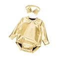 thumbnail image 3 of Hansber Toddler Baby Girls Shiny Metallic Long Sleeve Romper with Bow Headband for Birthday Party Outfit Gold 6-12M, 3 of 7