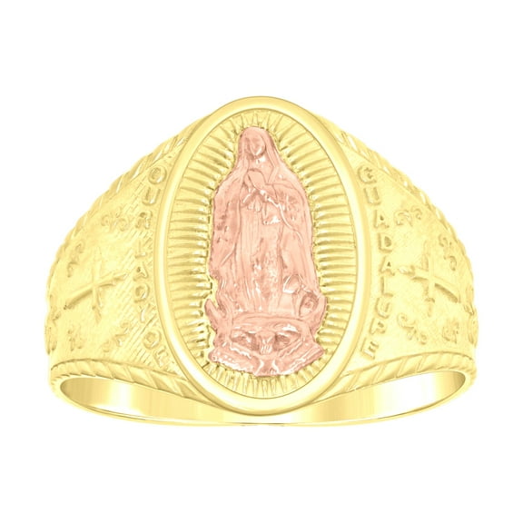 14k 14kt Two-tone Gold Mens Oval Guadalupe Religious Ring
