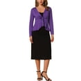thumbnail image 2 of INSPIRE CHIC Women's Tie Front Long Sleeve Ruffled Hem Open Front Knit Cardigan M Deep Purple, 2 of 6