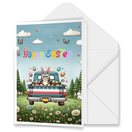 Happy Easter American Shorthair American Flag 5x7in Folded Greeting Card Cat Lover Kitten Owner Gifts Single Note Card with Envelope - 03001
