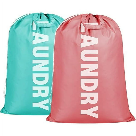 Pack of 2 XL Laundry Bag with Handles, Machine Washable Dirty Clothes Organizer, Heavy Duty Laundry Bags for Camp, Large Capacity Travel Essentials, 24”x36” (Green Red)