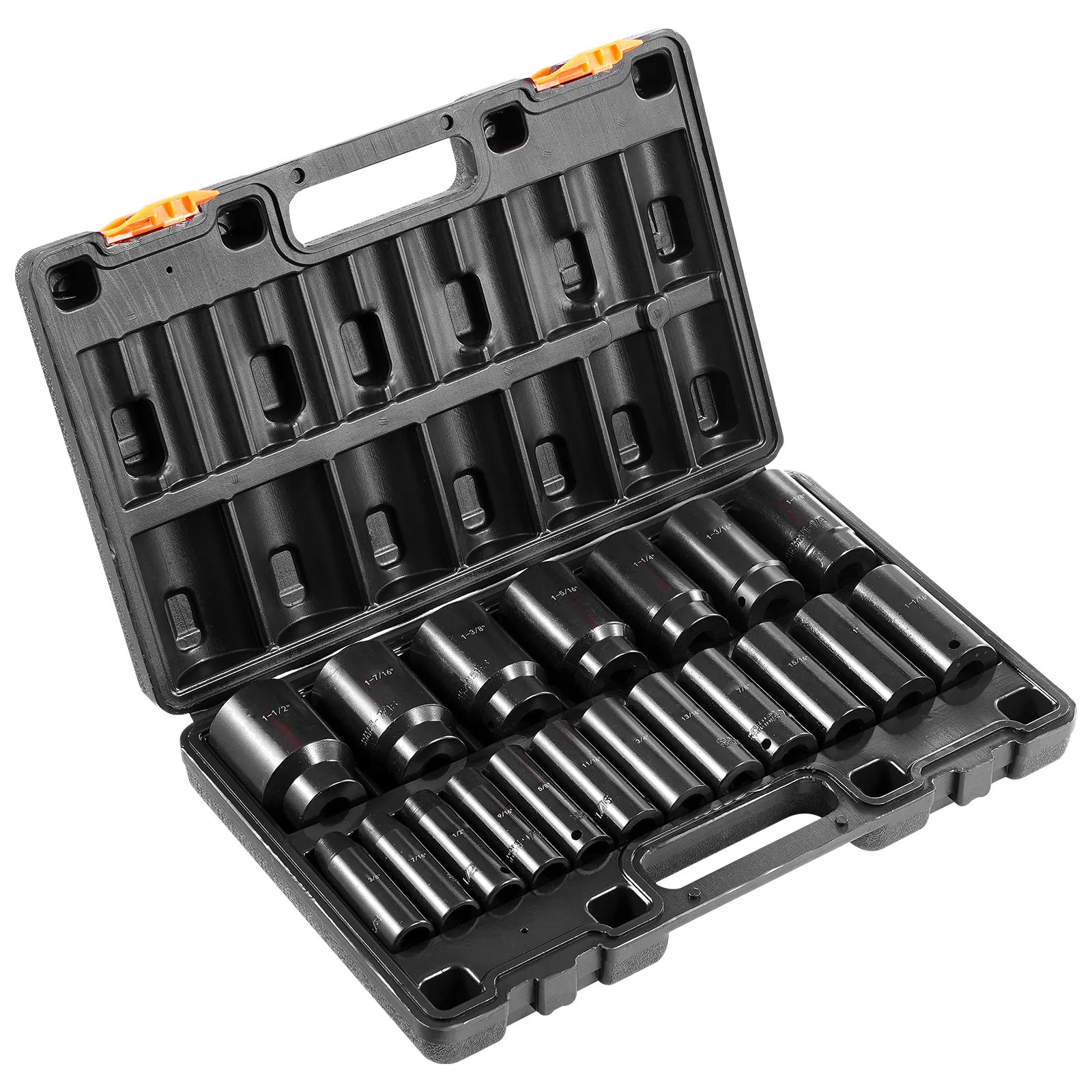 19-Piece 1/2-Inch Deep Impact Socket Set with 6-Point Cr-V Construction,Includes Sizes from 3/8 to 1-1/2 Inch and Storage Cage for Easy Organization
