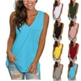 thumbnail image 5 of ZVAVZ Womens Tops Ladies Solid Color V Neck Vest Blouses Pockets Sleeveless Summer Holiday Ladies Flowy Tops Gray,M, 5 of 5