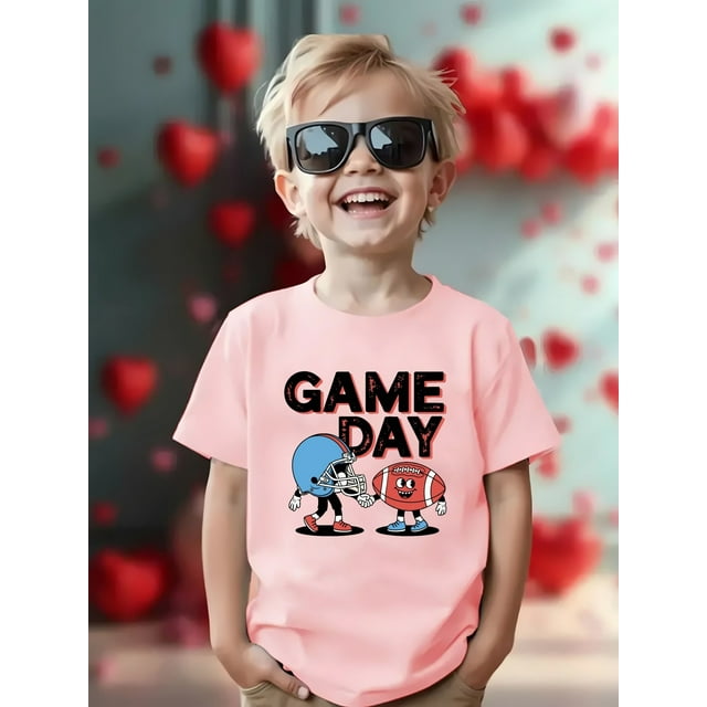 T-shirt de Rugby - Coton Manches Courtes Col Rond avec Graphique de Joueur de Rugby Dessin Animé, Haut d'Été Décontracté Confortable pour Jeunes, T-shirt Quotidien / Tee Graphique Ludique / Short Moyen Extensible pour Garçons