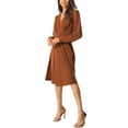 thumbnail image 4 of INSPIRE CHIC Women's Wrap Dress V Neck Lantern Long Sleeves Swiss Dots Midi Dress with Pockets M Caramel, 4 of 6