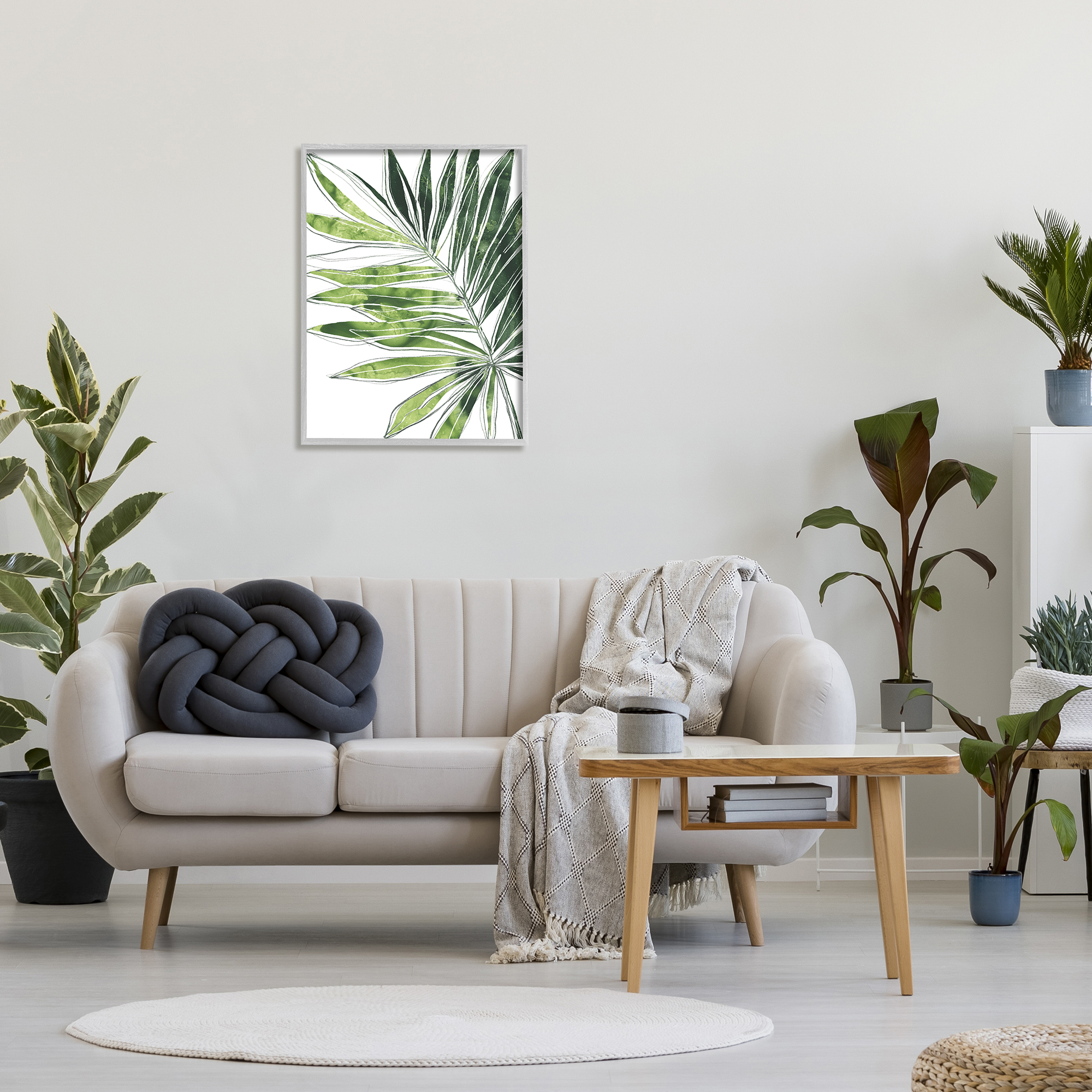 Stupell Industries Tropical Green Plant Expressive Palm Linework Graphic Art Framed Art Print Wall Art, 24x30, By June Erica Vess
