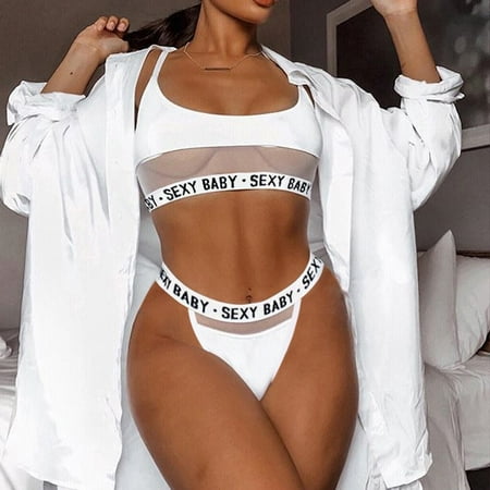 

Fashion Women Letter Solid Patchwork Sexy Lingerie Underwear G-String Set