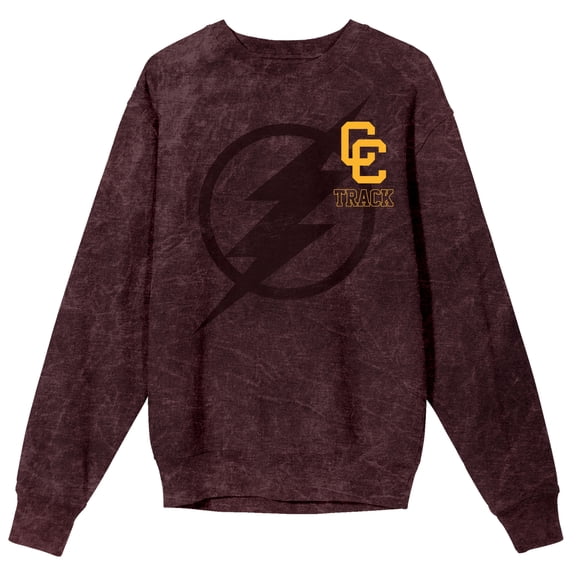 Justice League Movie Central City Track Men's Burgundy Mineral Wash Sweatshirt-XXL