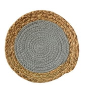 Ustyle Round Table Mat Pad Straw Woven Insulation Placemat Handcrafted Rattan Nordic Style Kitchen Desk Decoration black line 15cm