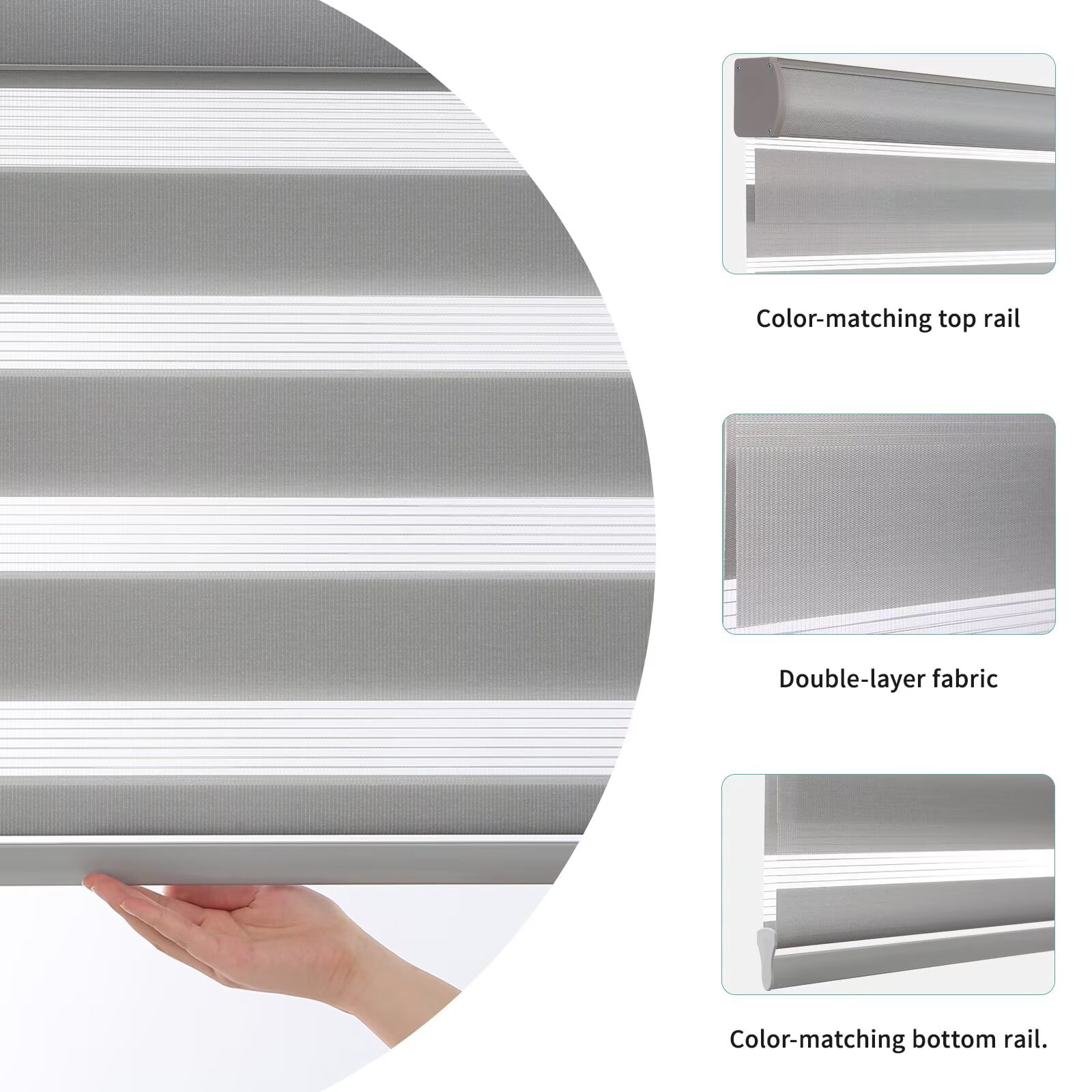 MYshade Cordless Zebra Blinds Gray-27"W*64"H Pull Down Roller Window Shades Double Layer Light Control Free Stop Window Shades Day and Night Blinds Easy Installation for Home