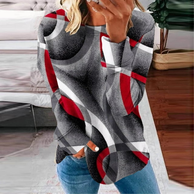 Sweat à Capuche Mode pour Femmes 2023 Col Rond Mode Décontractée Manches Longues Imprimé Sweat-Shirt Blouse 50 % de Réduction Costumes Halloween/noël