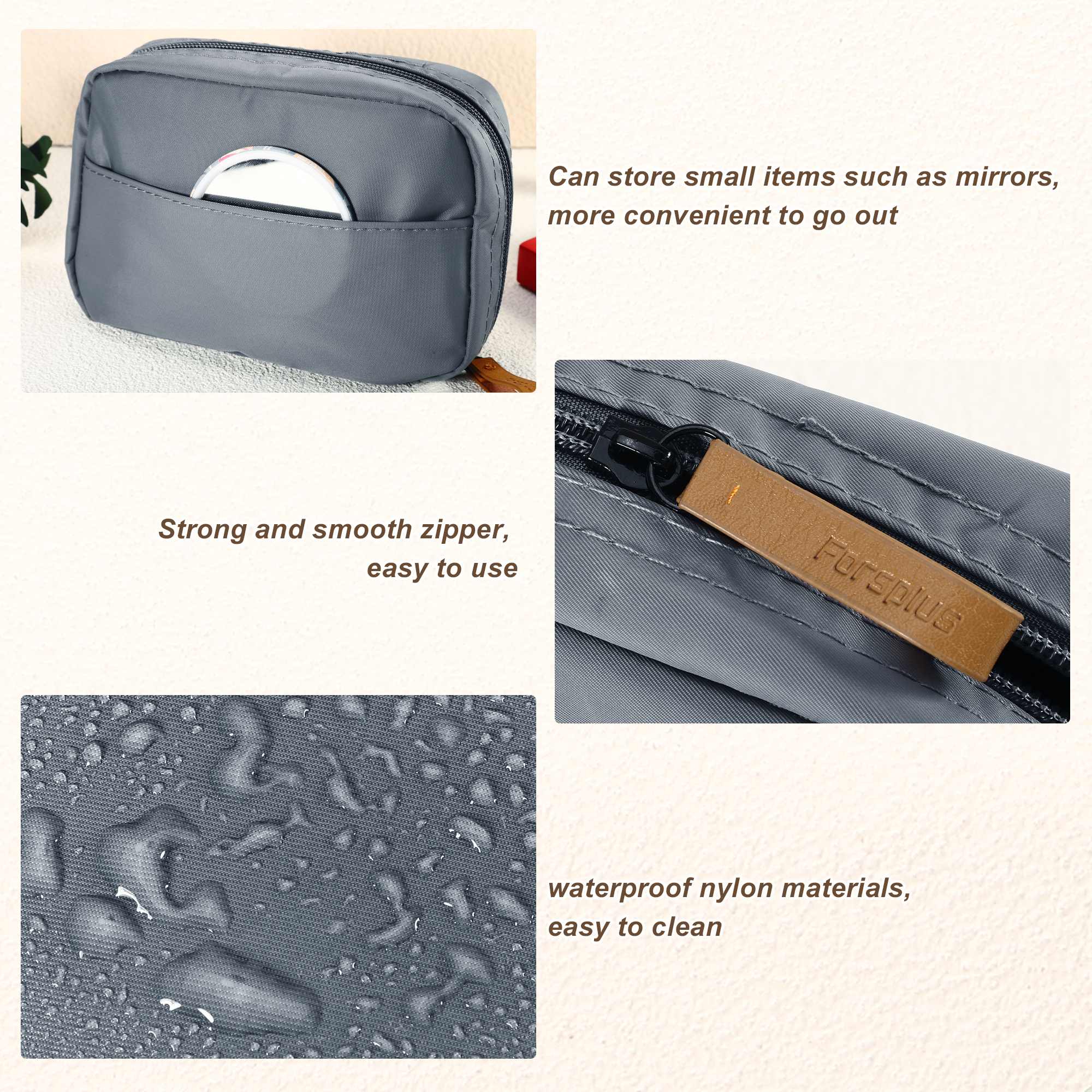 Unique Bargains Portable Handhold Cosmetic Makeup Bag Capacity Makeup Pouch Deep Gray