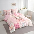 thumbnail image 3 of jejeloiu Kawaii Cute Rabbit 7-Piece Bedding Comforter Set,Cartoon Bow Knot Bow King Bedding Sets,Pink Plaid Chekcered Bed Sheets For Girls Kids,Ultra Soft Home Decor Reversible, 3 of 8