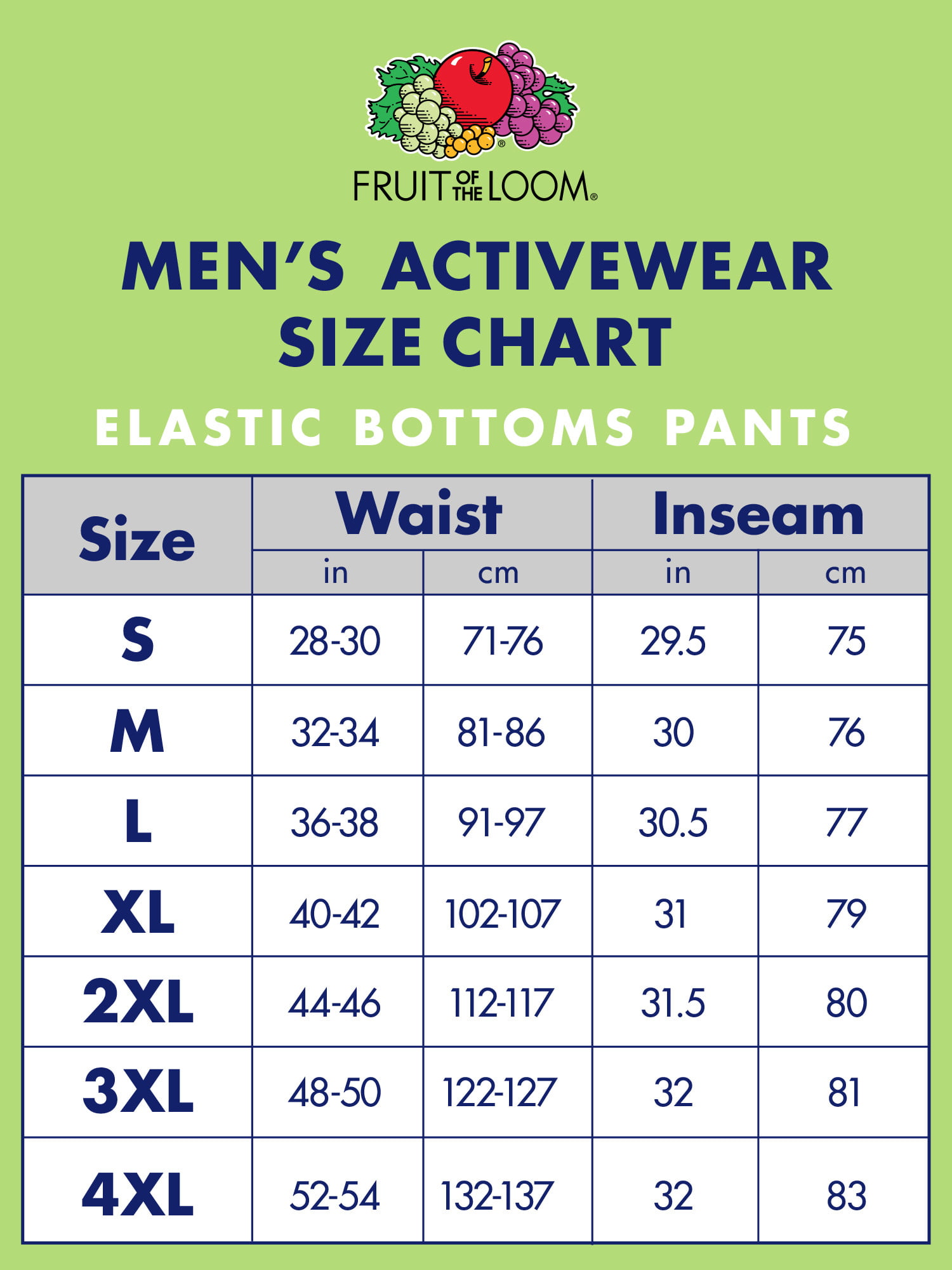 Waist Size Chart Men