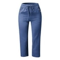 thumbnail image 3 of SNKSDGM Women's Plus Wide Leg Pants Women Jeans Womens Capri Pants Blue Women's Solid Color Linen Blend 7/8 Pants Loose Fit Casual Trousers with Pockets, 3 of 3