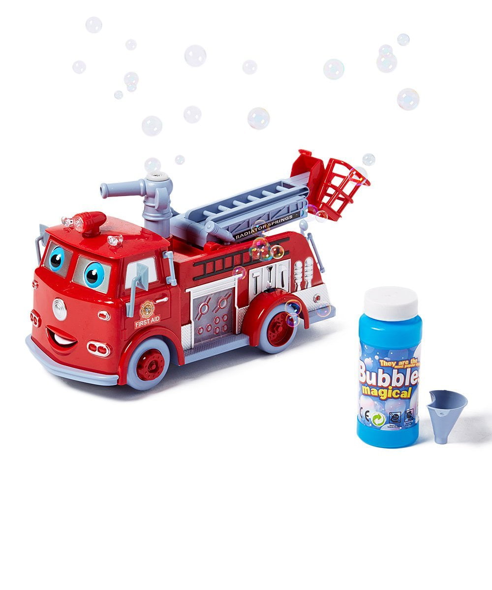 Deluxe Kids Fire Engine Bubble Machine Truck Bump and go Bubbles with solution 