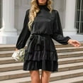 thumbnail image 4 of biudgviw Cocktail Dresses for Women Elegant Long Sleeve High Neck Mini Dress Fall Loose Ruffle Hem Layered Party A-Line Dress, 4 of 7