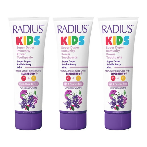 RADIUS Kids Super Duper Immunity Power Toothpaste 2.5 Oz - Super Duper Bubble Berry Mint - Pack of 3