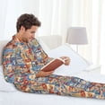 thumbnail image 6 of Honeii Set Of Travel Vintage Pattern Mens Pajamas Set,2pcs Men's Lounge Long Sleeve Sleep Shirt and Pajama Bottoms Sleepwear Set,Mens Pjs Sets-Large, 6 of 7