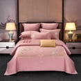 thumbnail image 1 of Blush Pink Floral Cotton Bedding Set With Gold Embroidery, 1 of 10