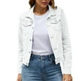 thumbnail image 3 of FEIFLY Women Basic Solid Color Button Down Denim Cotton Jacket With Pockets Denim Jacket Coats Long Sleeve Classic Female Outwear, 3 of 8
