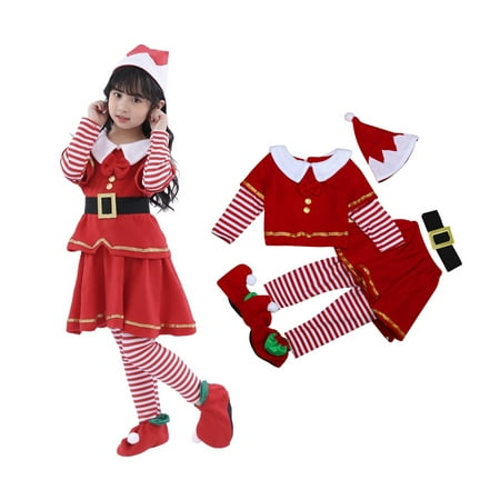 Santa Claus Outfit for Baby Boy Long Sleeve Top Pants Hat Santa Suit 5PCS Santa Suit Set Tween Christmas Outfits for Girls Party Outfit 11-12 Years
