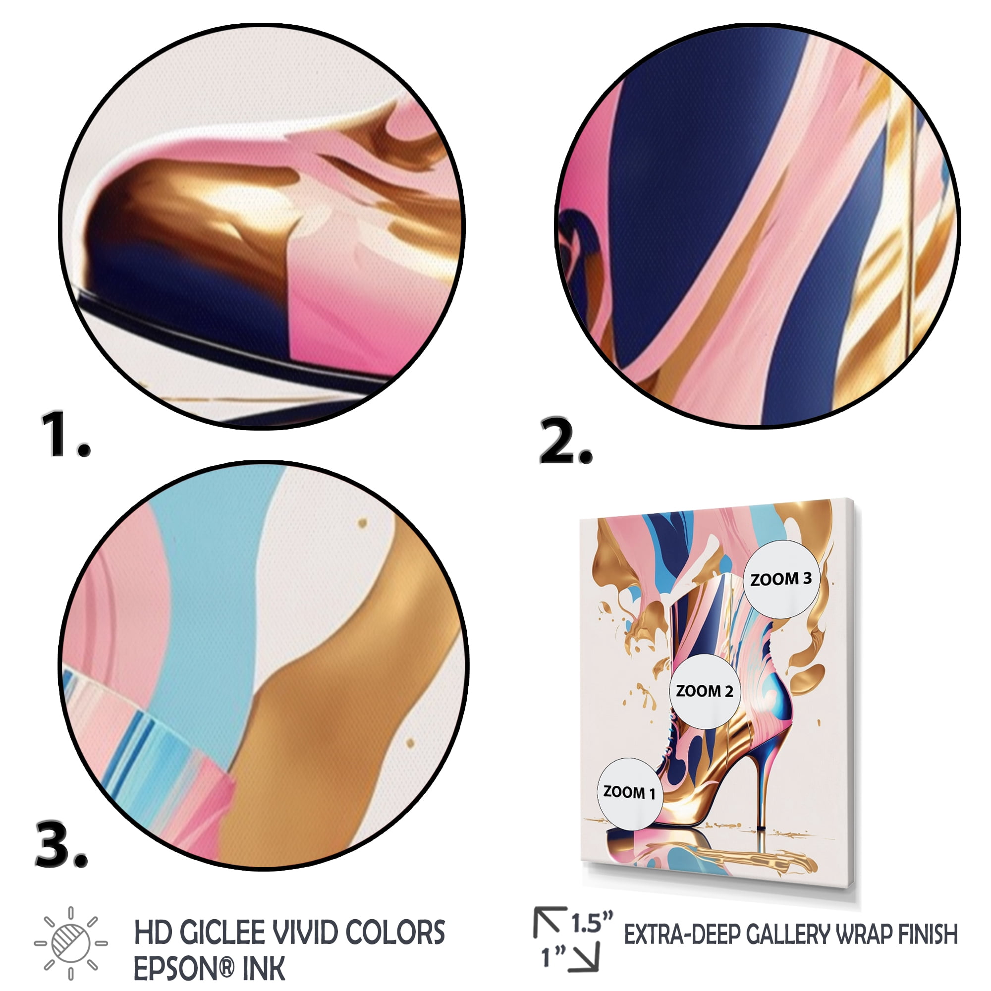 Designart Pink And Blue Art Deco High Heel Boots III Canvas Wall Art