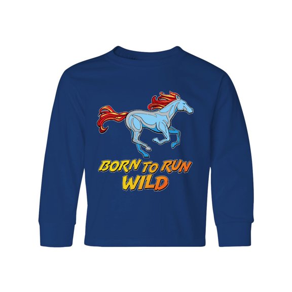 Inktastic Born to Run Wild- galloping horse Long Sleeve Youth T-Shirt