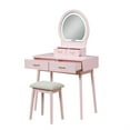 thumbnail image 2 of Anvy Vanity Desk Set with Mirror and Stool- 4 Drawers- Pink Wood, 2 of 5
