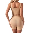 thumbnail image 6 of Hpapadks Gym Sets for Women 2 Piece Solid Sleeveless Ribbed Tank Tops Seamless Gym Yoga Sports Bra High Waist Shorts Workout Set Yoga Outfits for Women Khaki L, 6 of 7