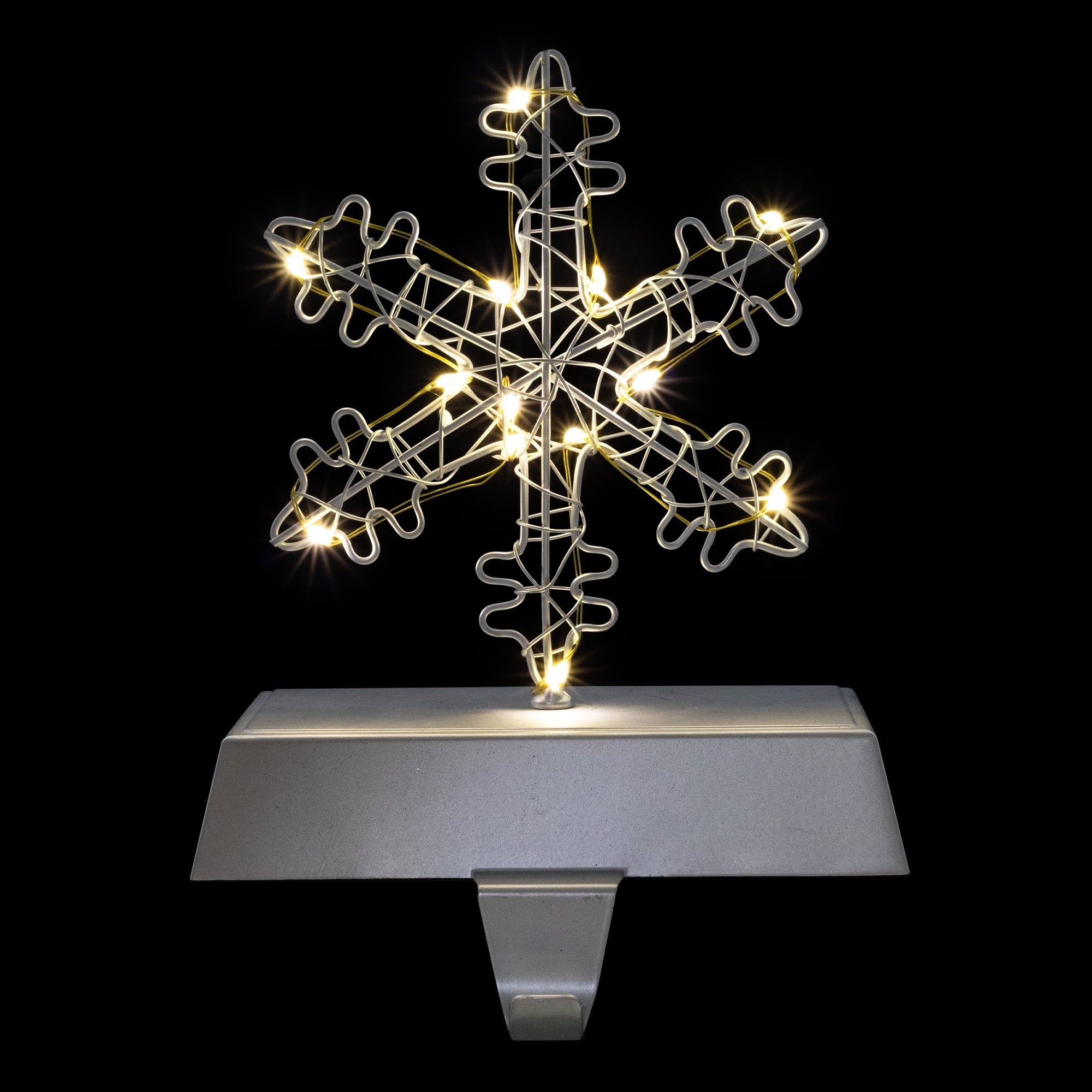 7.5" LED Lighted Silver Wired Snowflake Christmas Stocking Holder