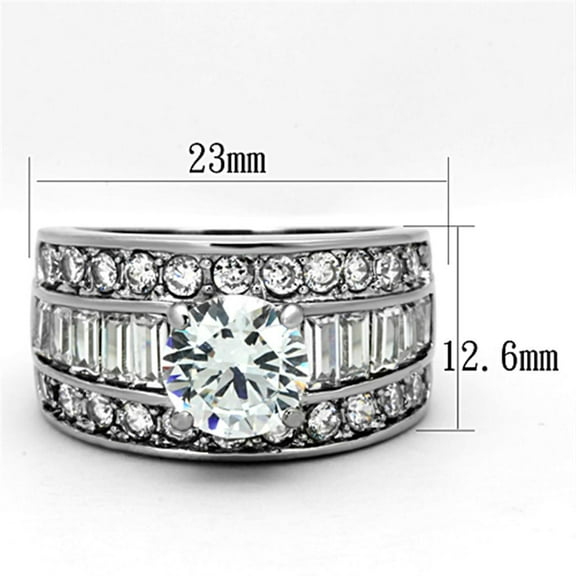 High polished (no plating) Stainless Steel Ring with AAA Grade CZ in Clear for Women Clear Stone Color Style TK1232 Size 10