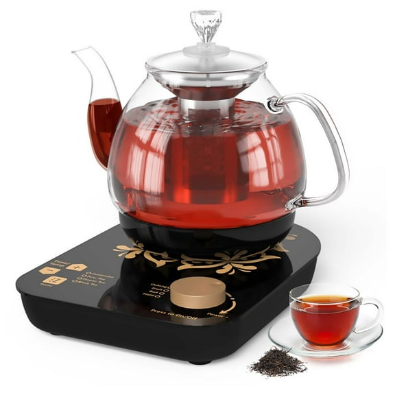 HOARBOEG Electric Glass Tea Kettle, 800W Cordless Smart Tea Maker with Temperature Control & Timer, 0.8L Borosilicate Glass Kettle