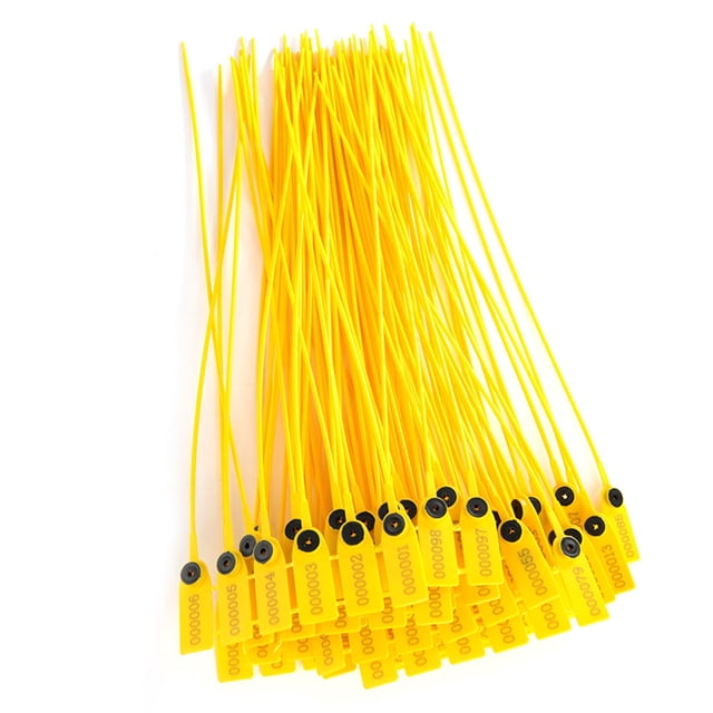 100 UDS. SELLO DE SEGURIDAD DE PLÁSTICO AMARILLO, BRIDAS PARA CABLES CON ETIQUETA DE 40CM CON NÚMERO, PARA ALMACÉN DE LOGÍSTICA DE ENVENIO