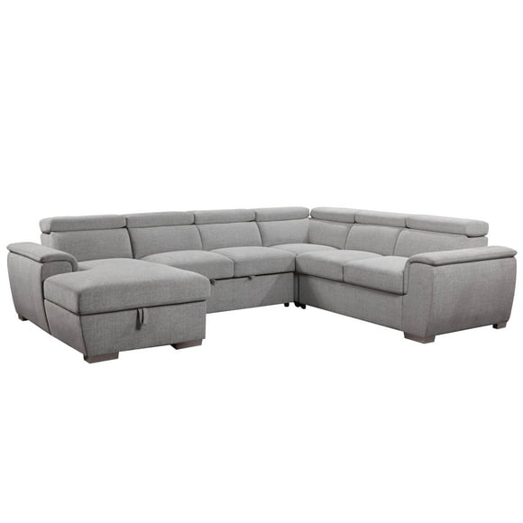 Urban Cali Bel Air Large Modular Sleeper Sectional Sofa Bed with Storage Chaise, Thora Stone