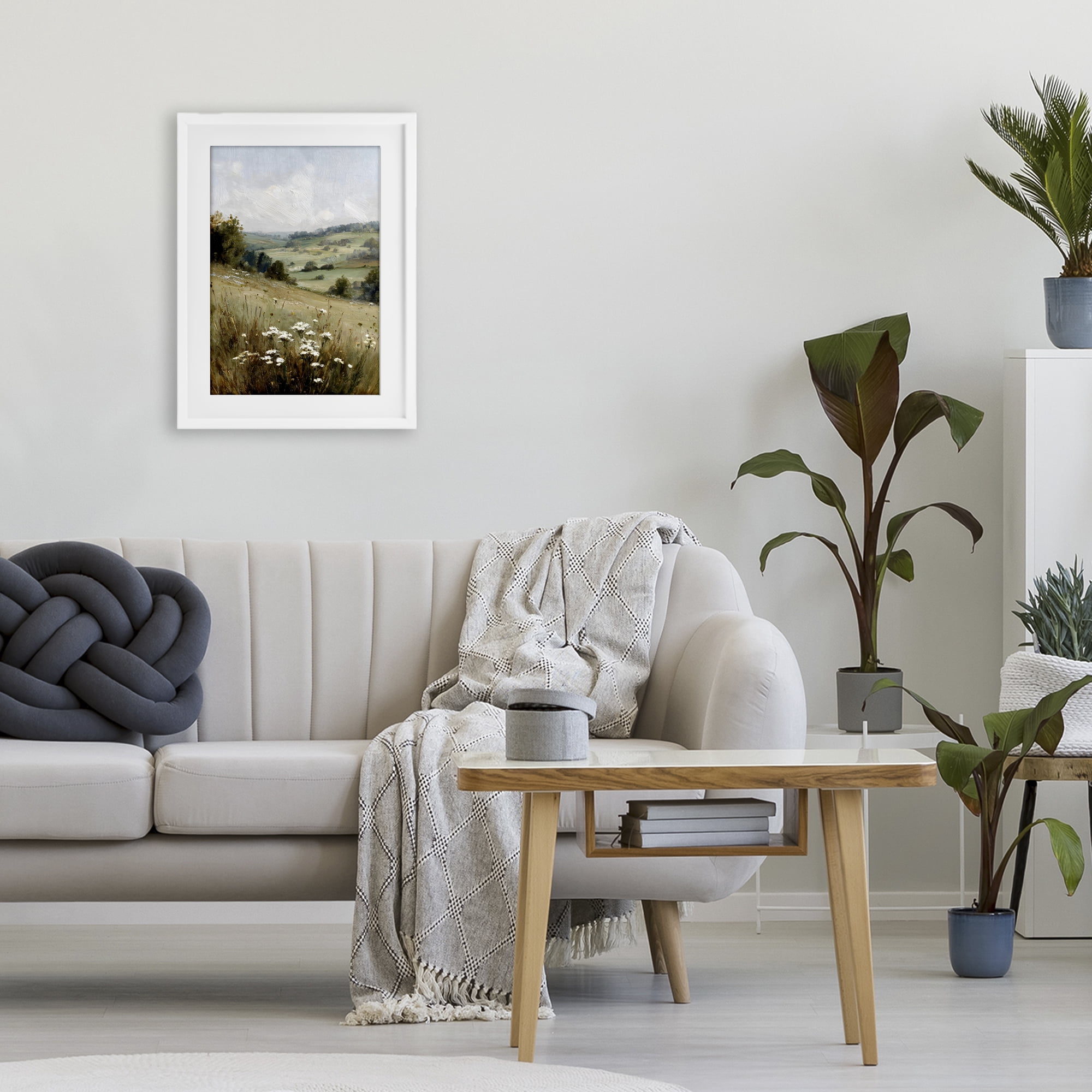 Stupell Industries Hill of White Flowers White Framed Print Under Glass, design by Petal Prints Design